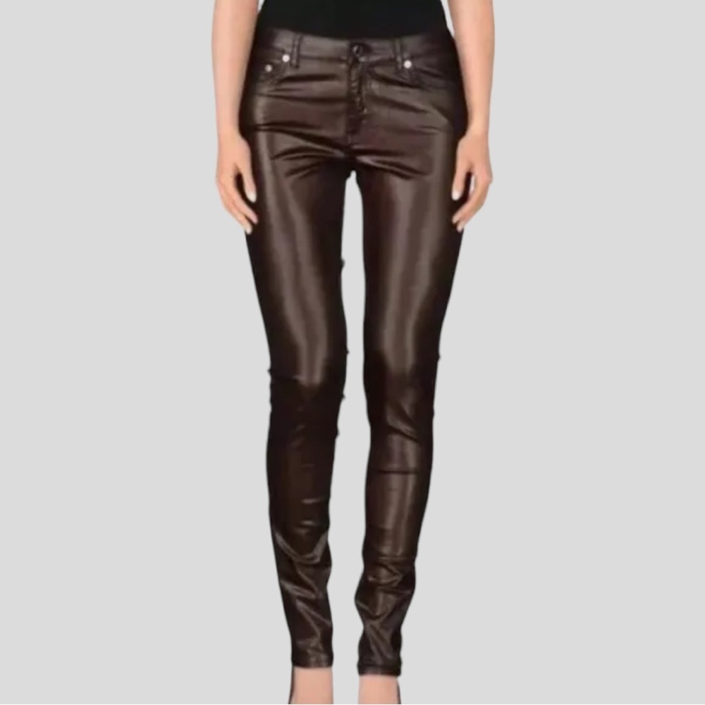 BLK DNM Empire Red Womens Faux Leather Jeans Womens 28 x 30 NEW coated Burgundy